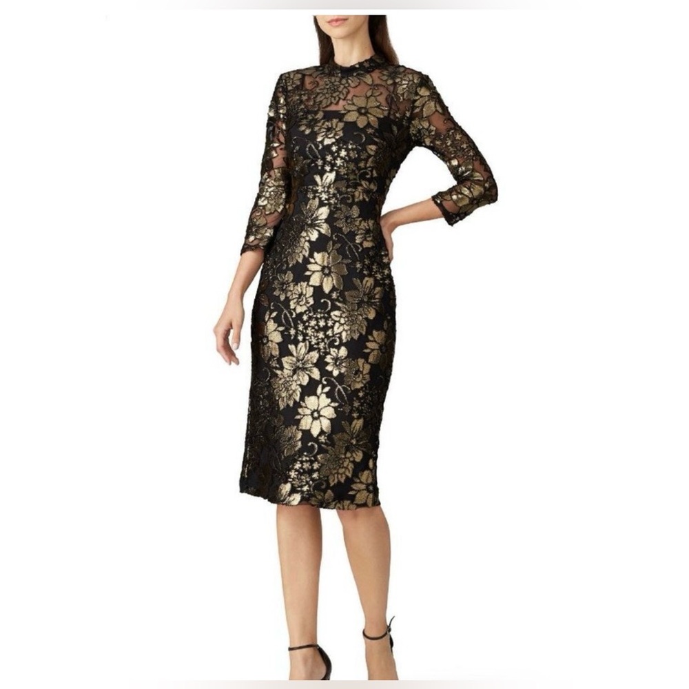 Rachel Rachel Roy Black Gold Floral Long Sleeve Dress 10